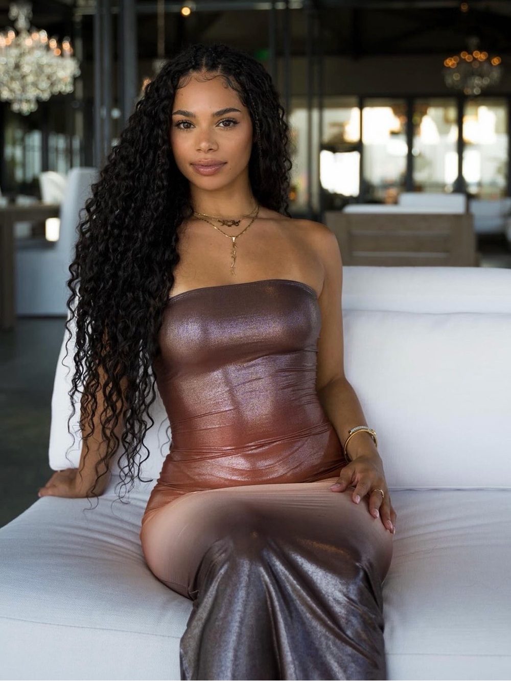 Strapless Metallic Ombre Maxi Dress - Copper to Bronze